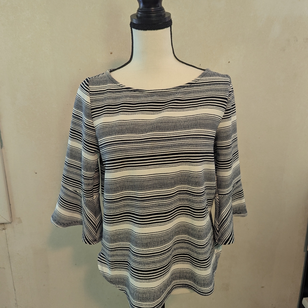 Green Envelope Black and White Striped Blouse